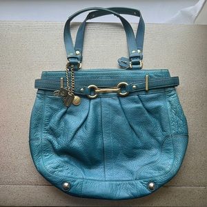 Coach Hamptons Teal Blue Leather Carryall